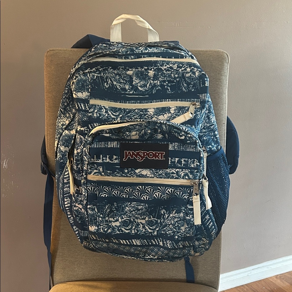 Jansport Navy and White Floral Backpack